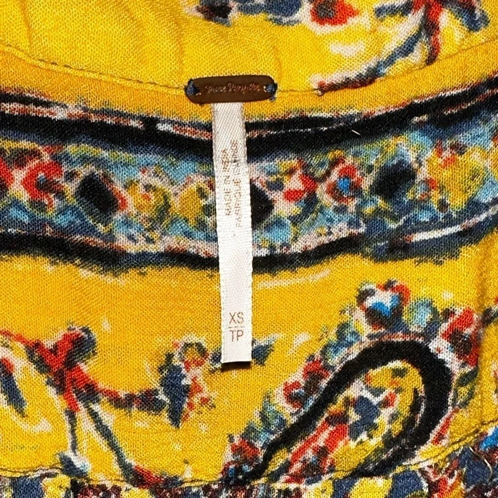 Free People women’s boho yellow printed sleeveless lightweight open cardigan XS